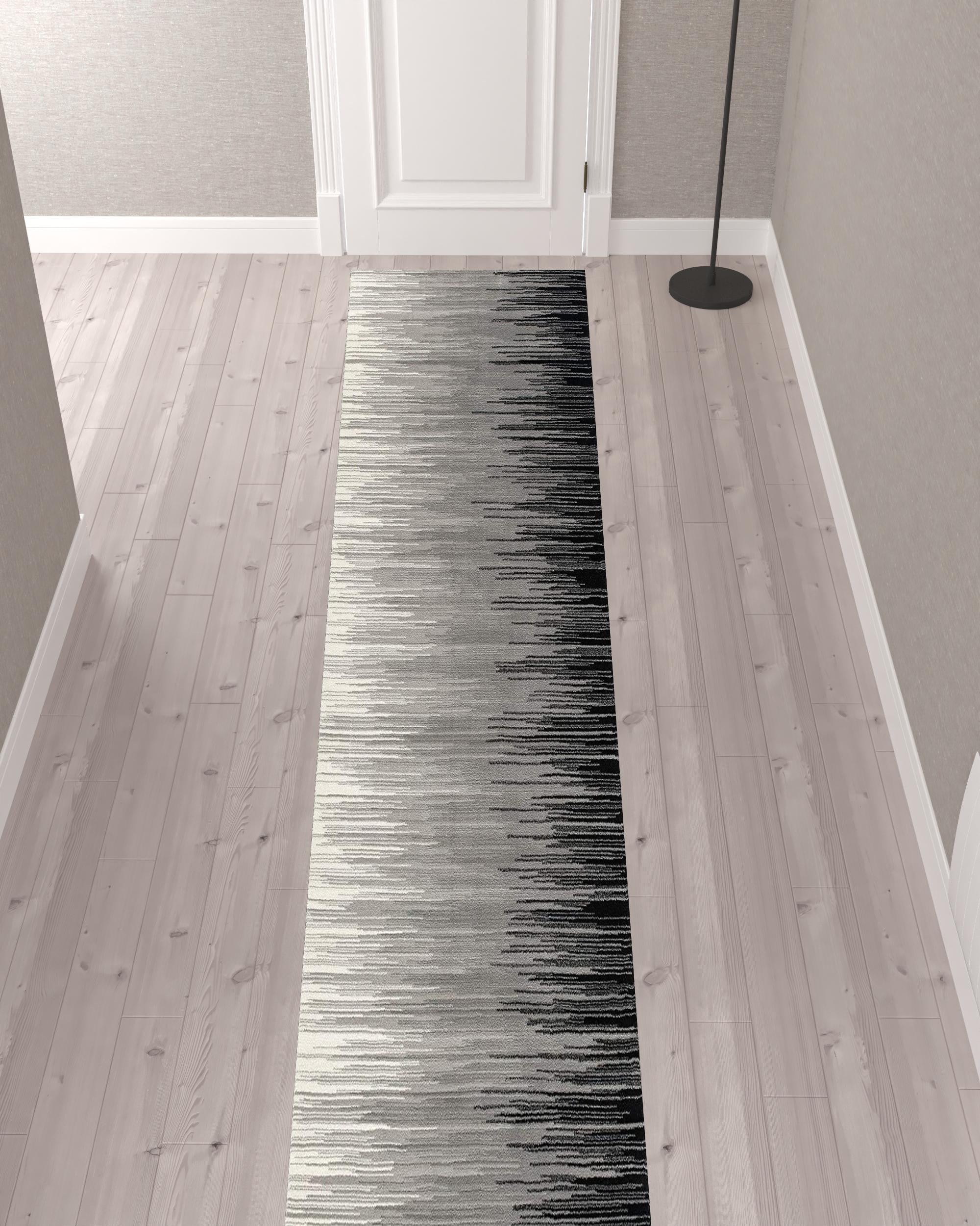 13' Black and Gray Abstract Power Loom Runner Rug