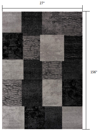 13' Runner Grey Checkered Power Loom Runner Rug
