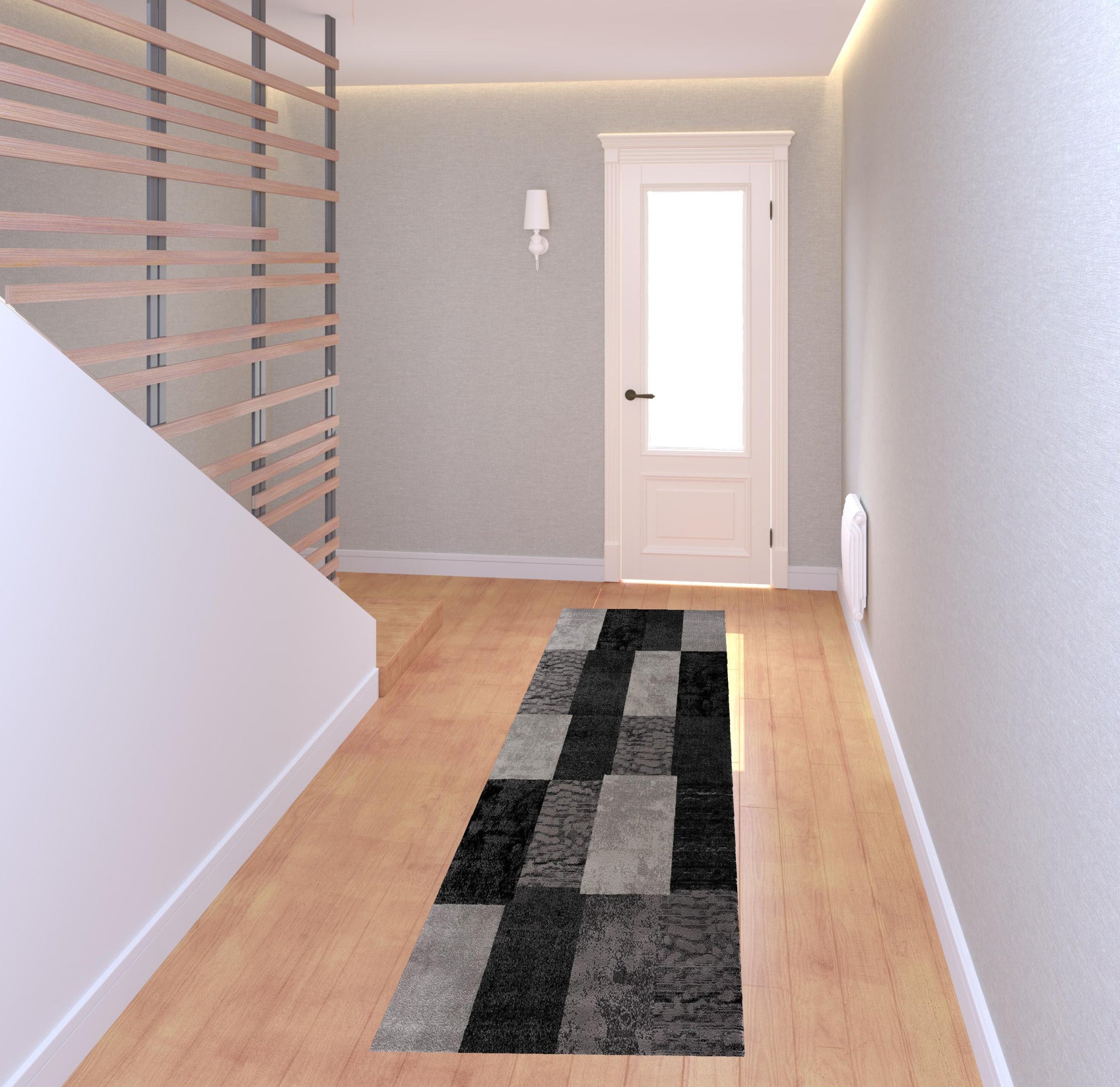 8' Grey Checkered Power Loom Runner Rug