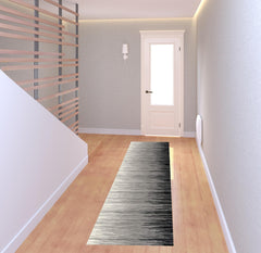 8' Black Striped Power Loom Runner Rug
