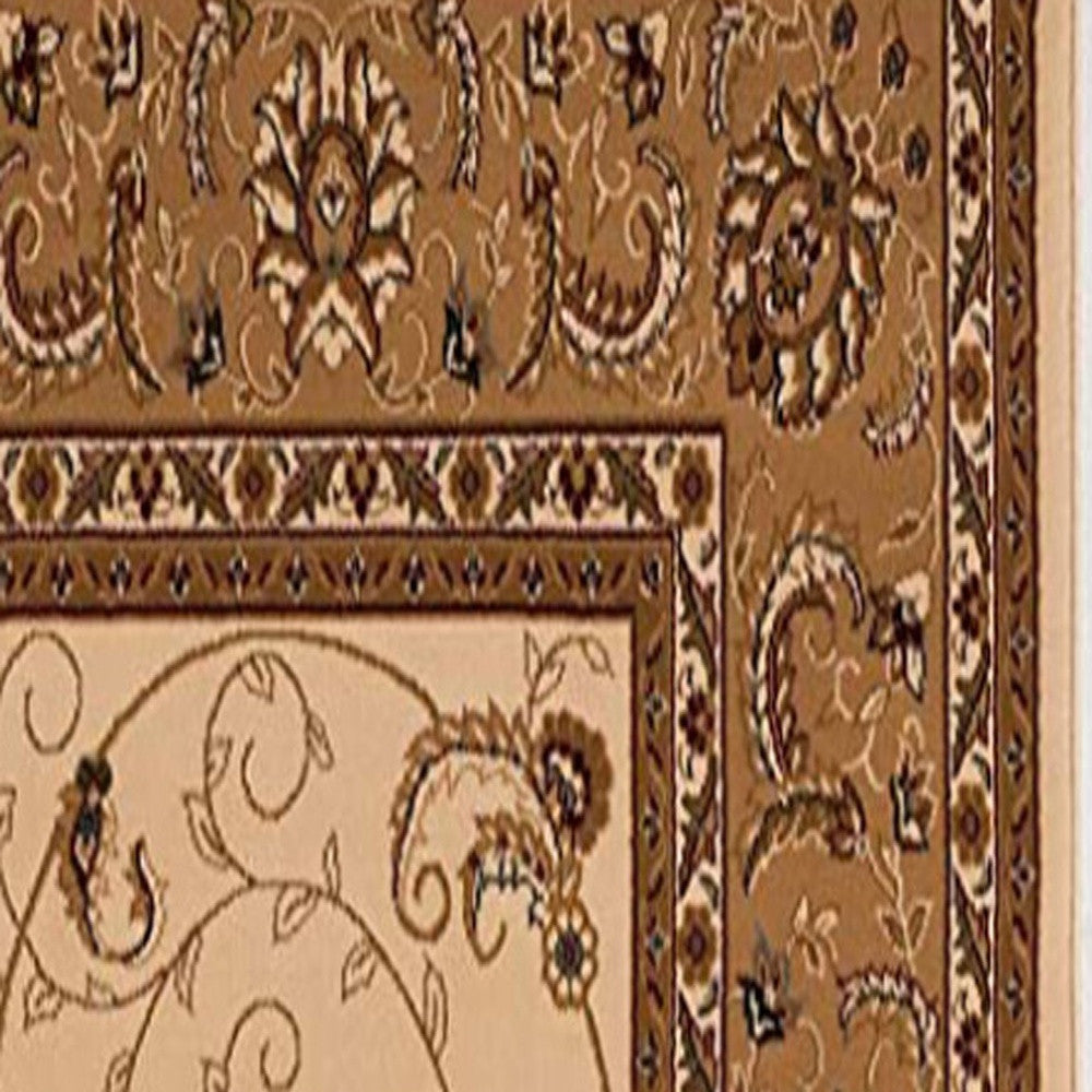 2’ x 13’ Cream and Tan Ornate Border Runner Rug