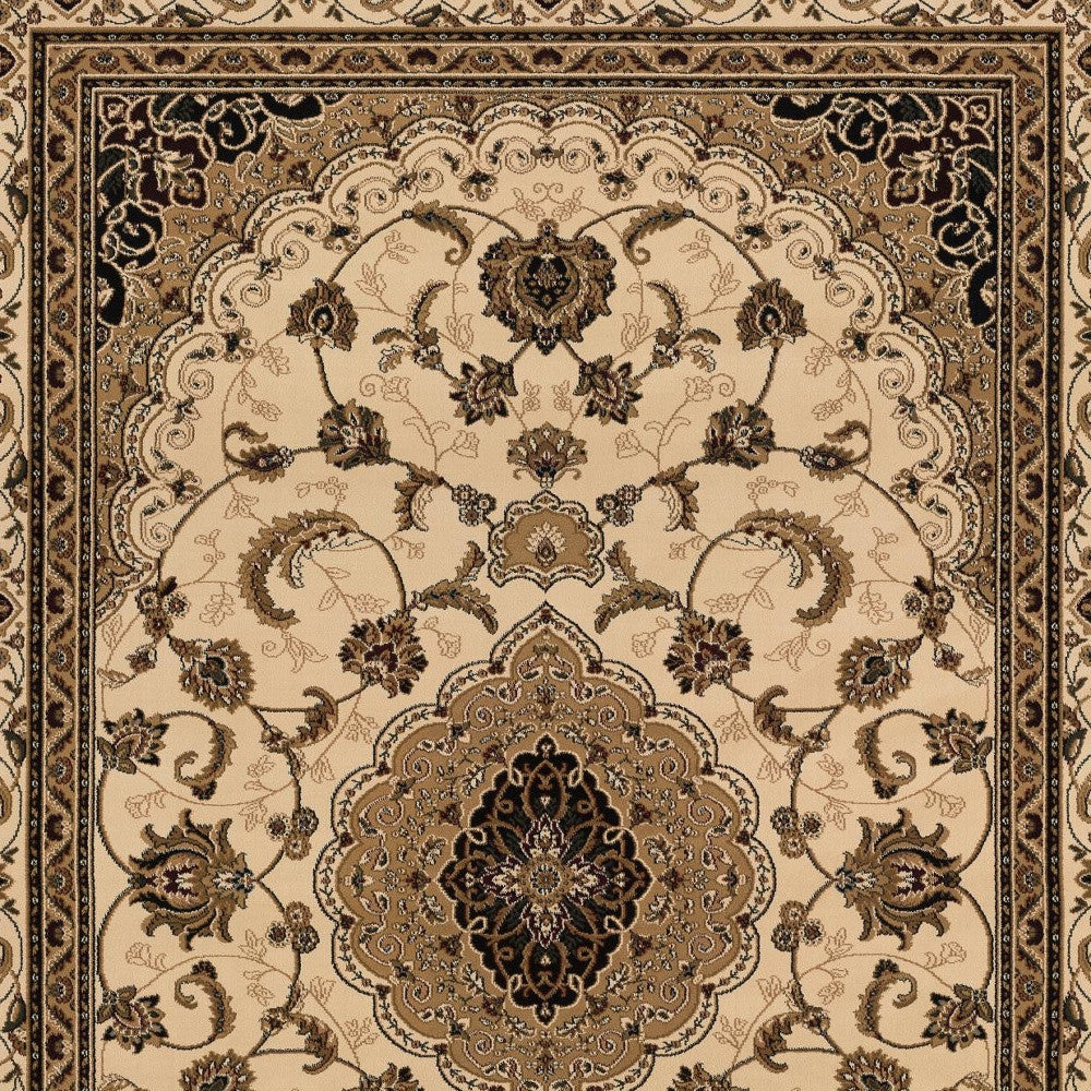 7’ x 9’ Cream Floral Medallion Area Rug
