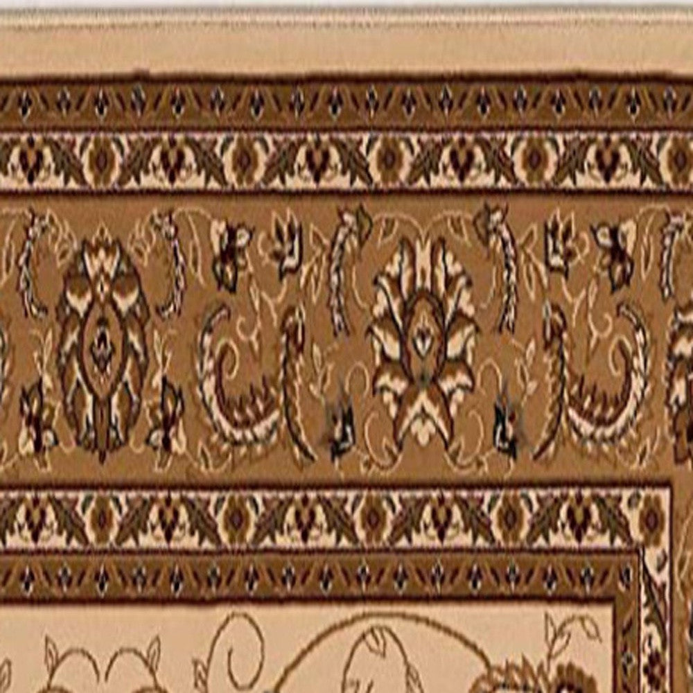 3’ x 13’ Cream and Tan Ornate Border Runner Rug