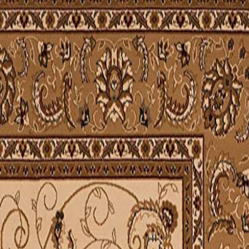 3’ x 10’ Cream and Tan Ornate Border Runner Rug