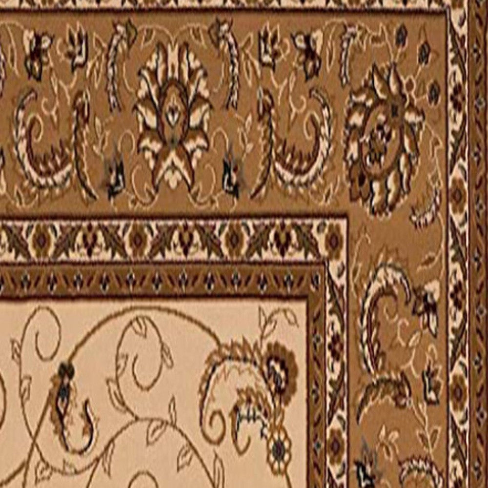 2’ x 10’ Cream and Tan Ornate Border Runner Rug