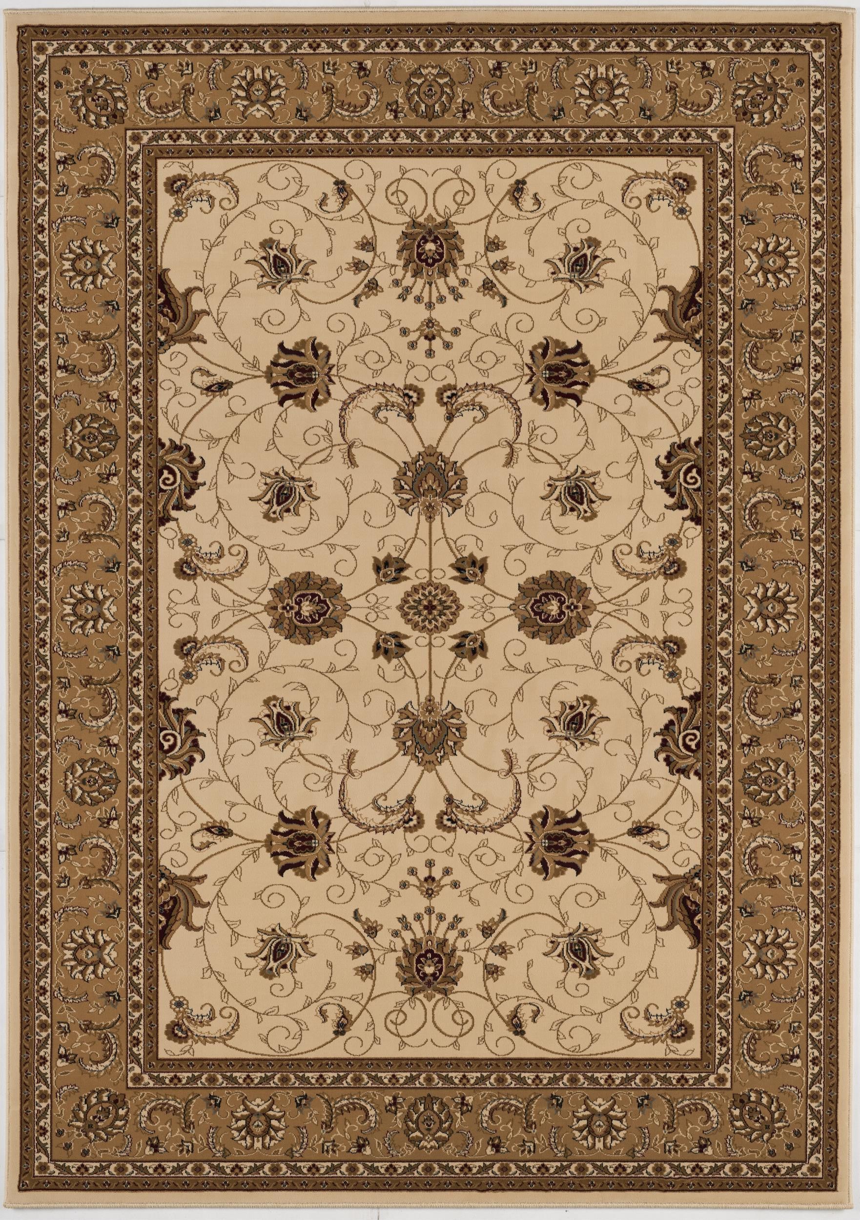 5’ Round Cream and Tan Ornate Border Area Rug