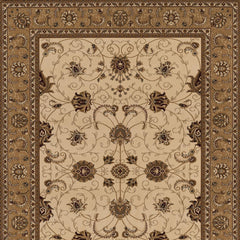 5’ Round Cream and Tan Ornate Border Area Rug
