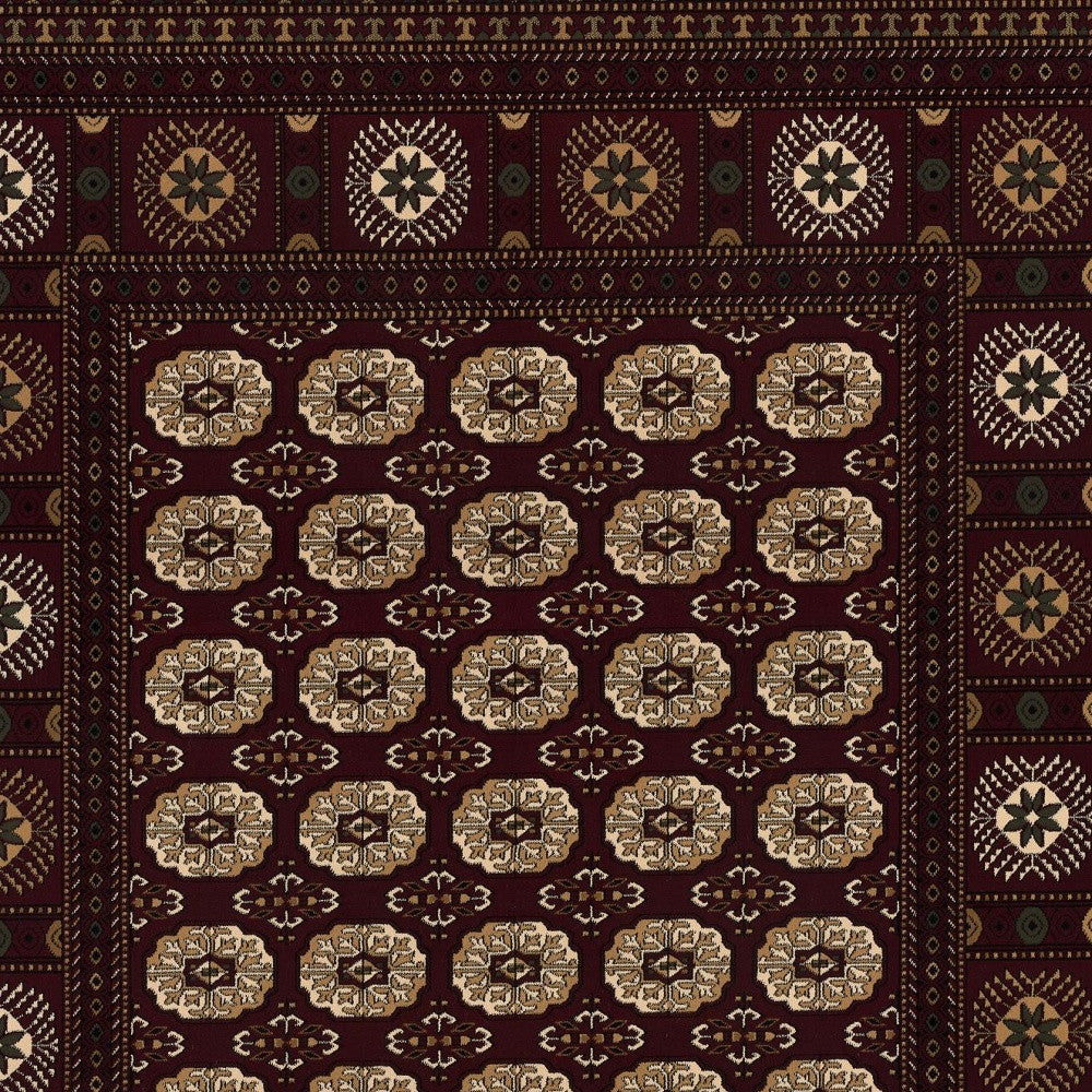 7’ x 9’ Red Eclectic Geometric Pattern Area Rug