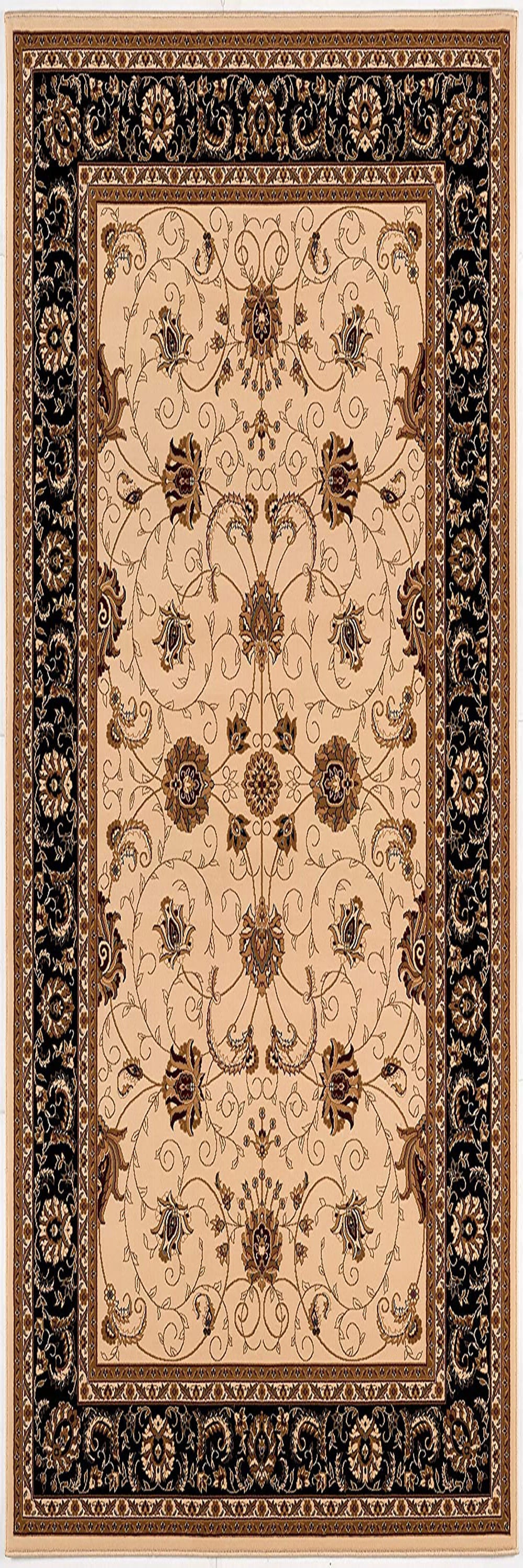 3’ x 8’ Cream and Black Decorative Runner Rug