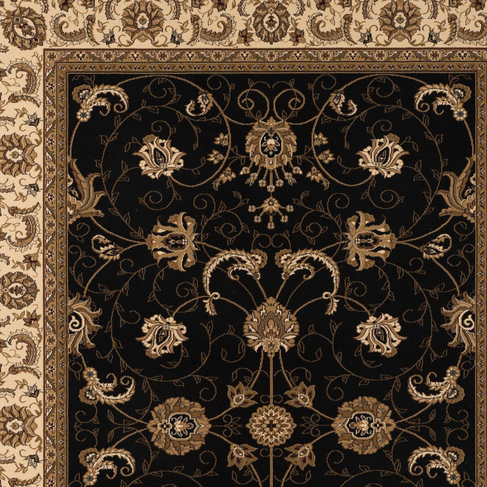 4’ x 6’ Black and Tan Floral Vines Area Rug