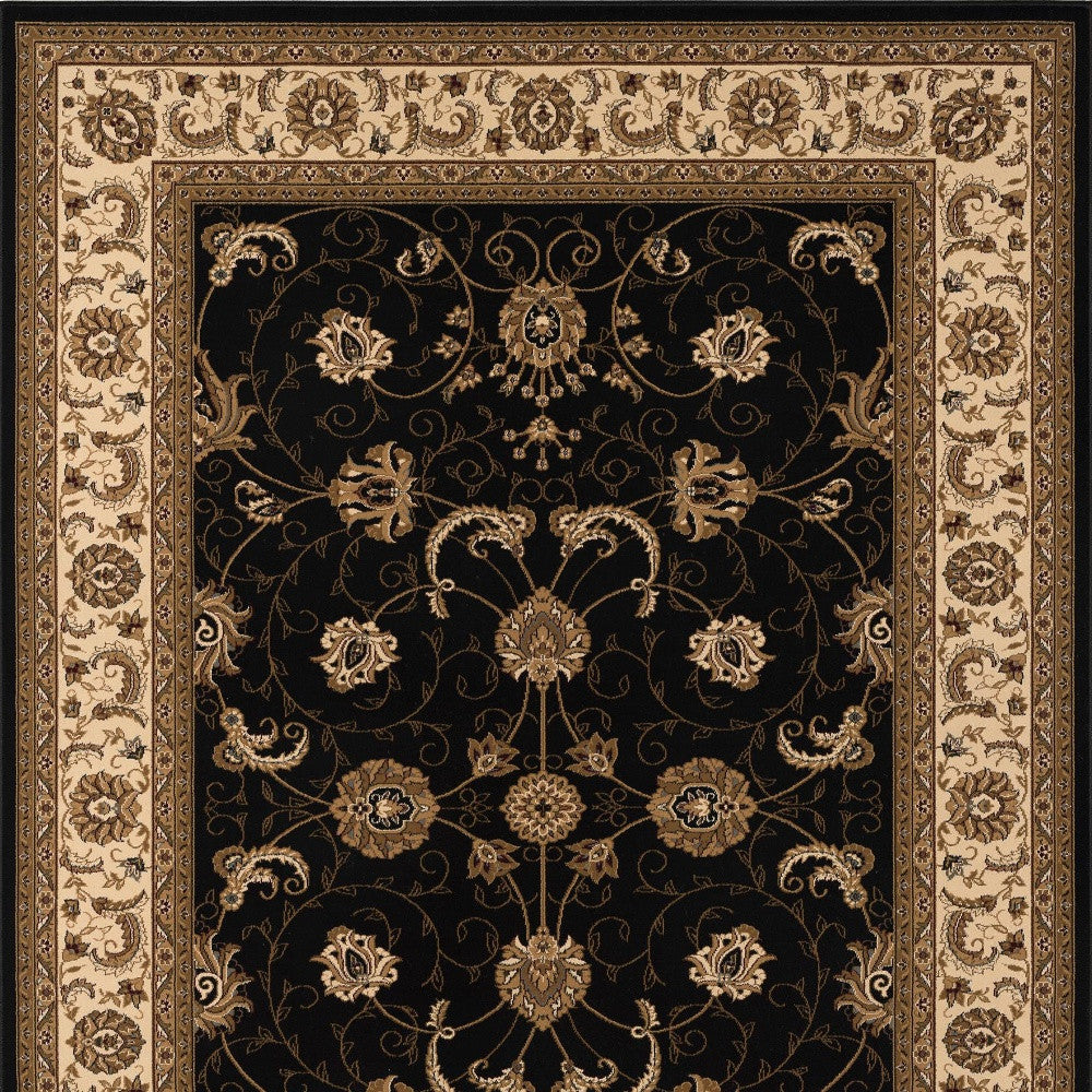 4’ x 6’ Black and Tan Floral Vines Area Rug