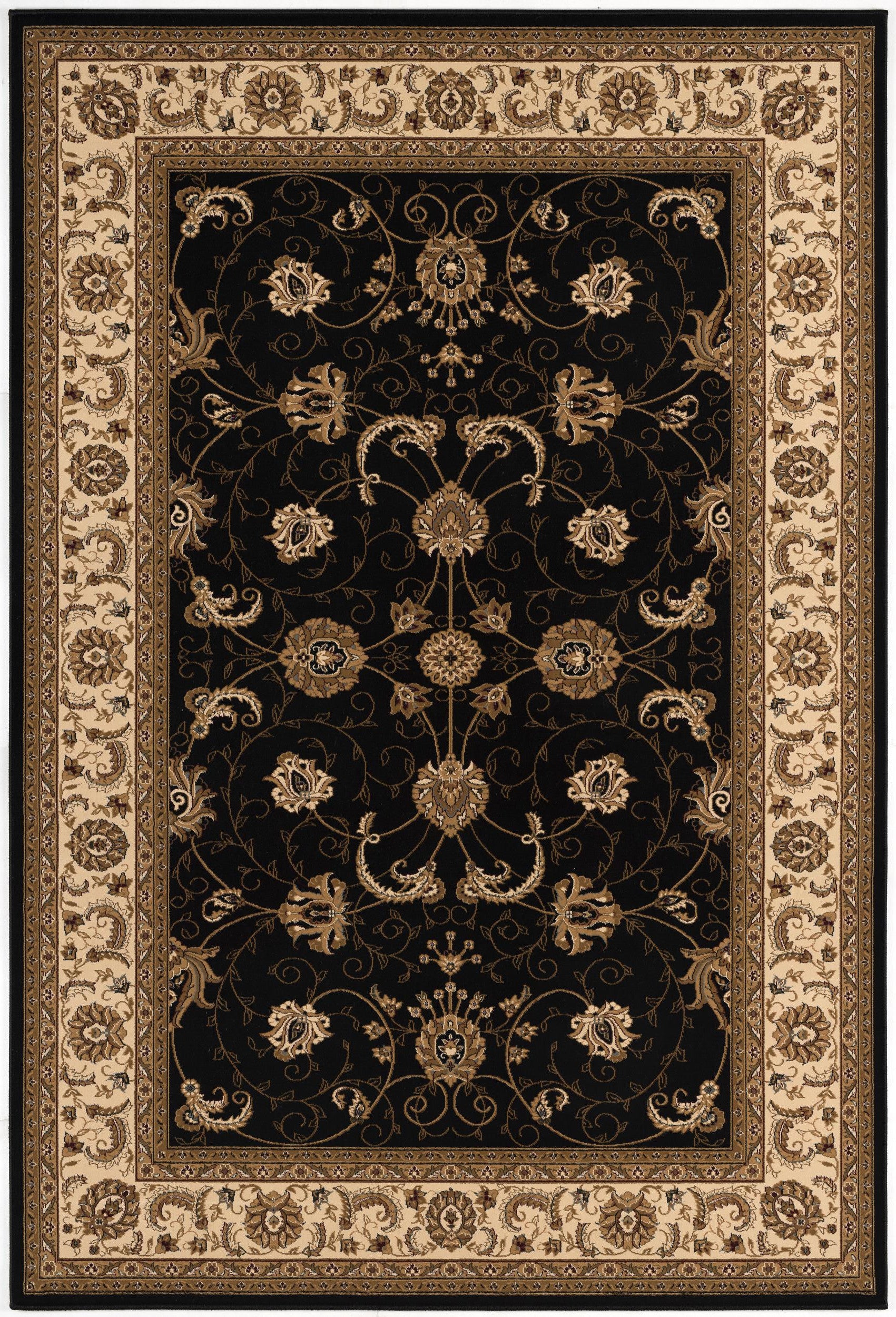 7’ x 9’ Black and Tan Floral Vines Area Rug