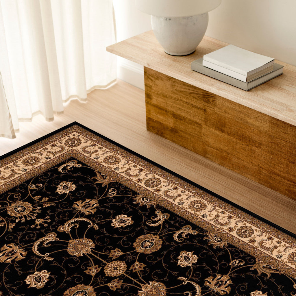 7’ x 9’ Black and Tan Floral Vines Area Rug
