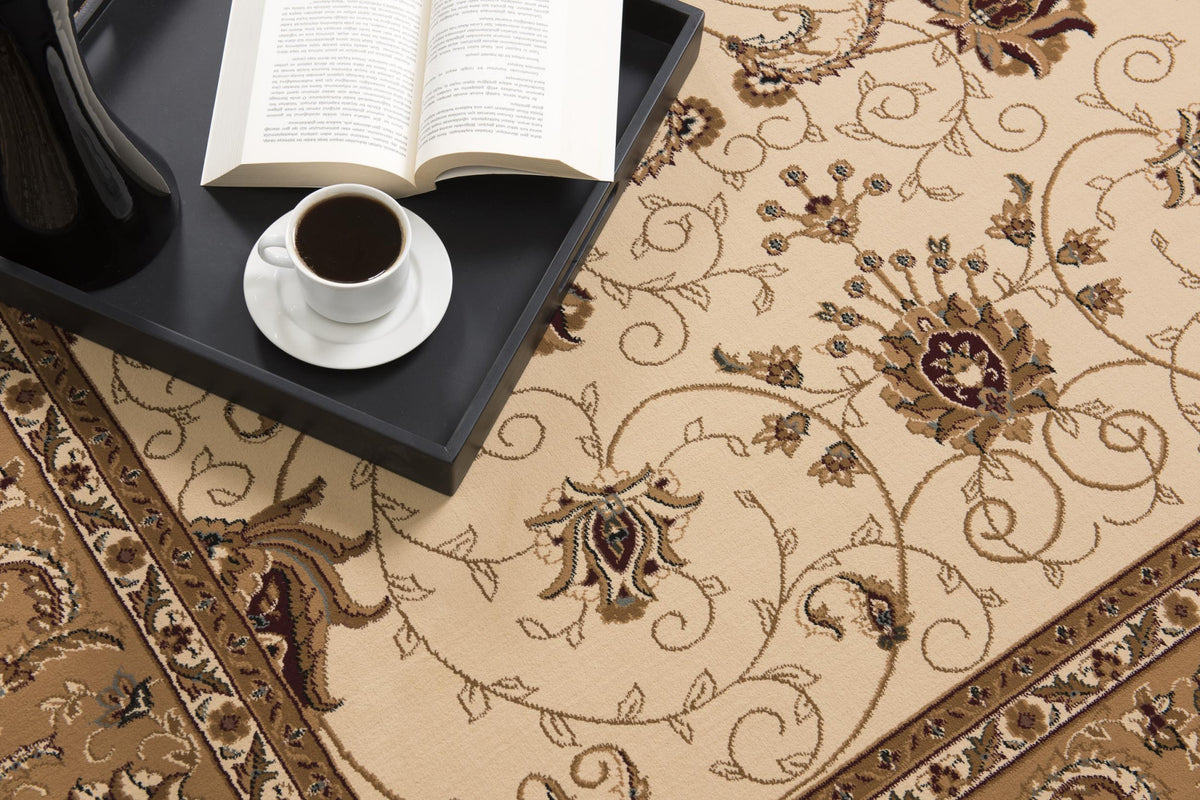 2’ x 15’ Cream and Tan Ornate Border Runner Rug