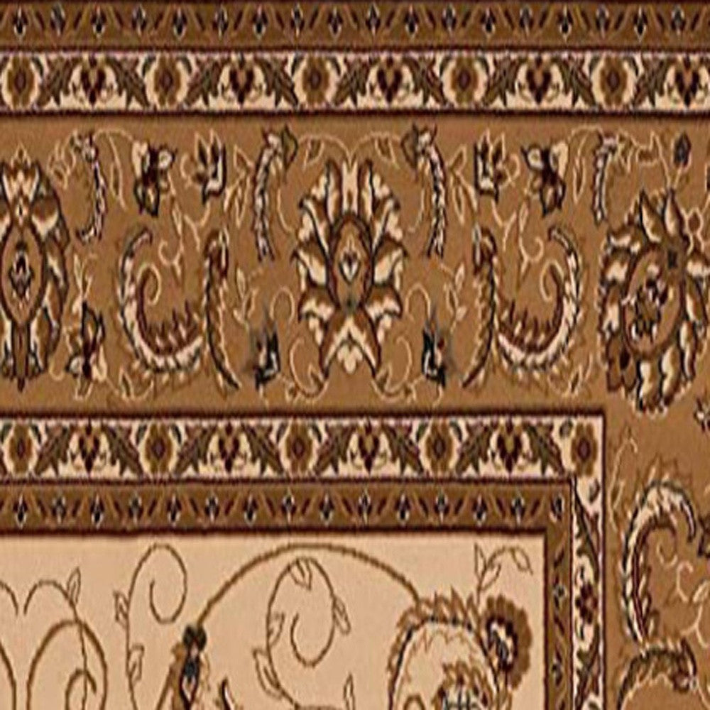 3’ x 15’ Cream and Tan Ornate Border Runner Rug
