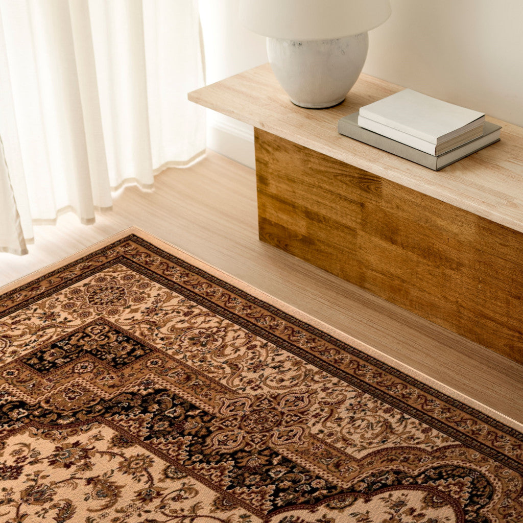 8’ x 11’ Cream and Black Decorative Area Rug