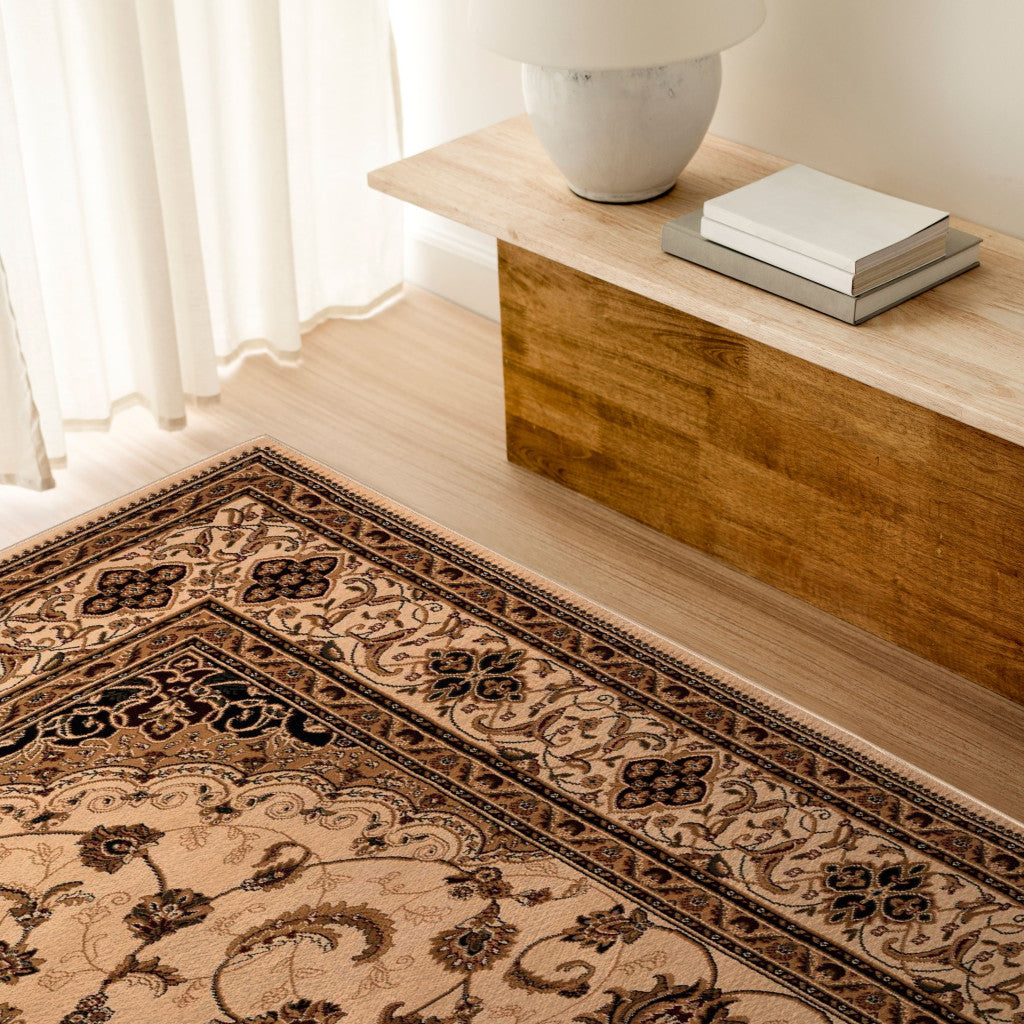 5’ x 8’ Cream Floral Medallion Area Rug