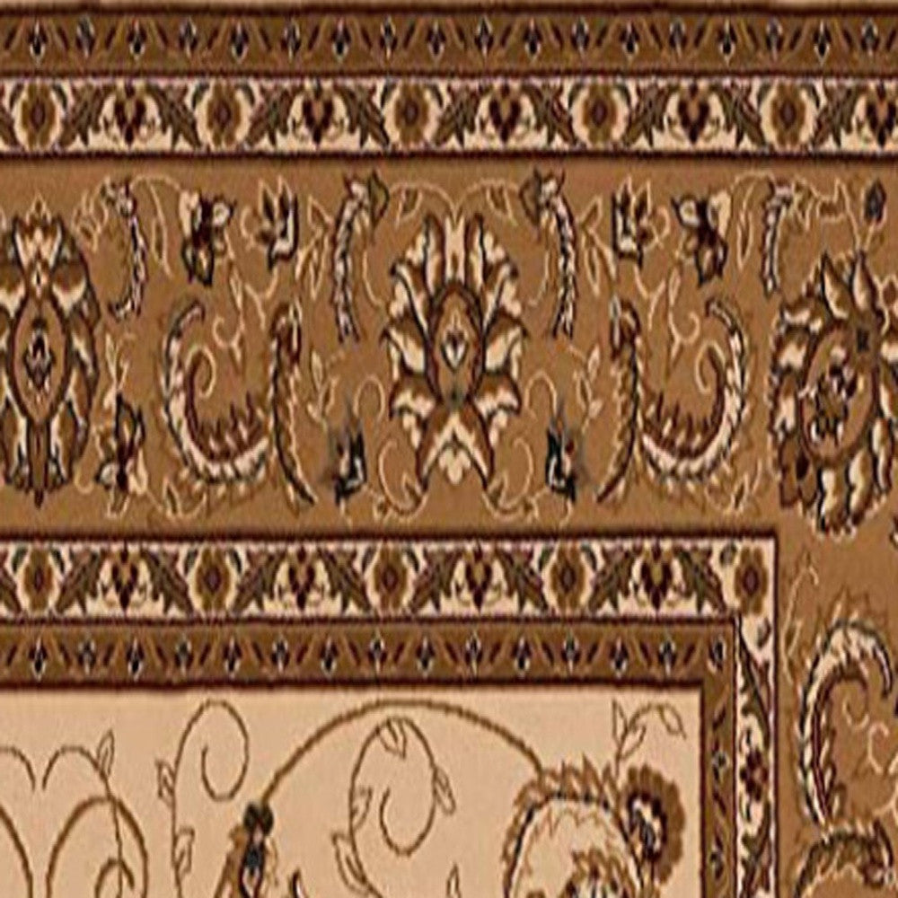 3’ x 8’ Cream and Tan Ornate Border Runner Rug
