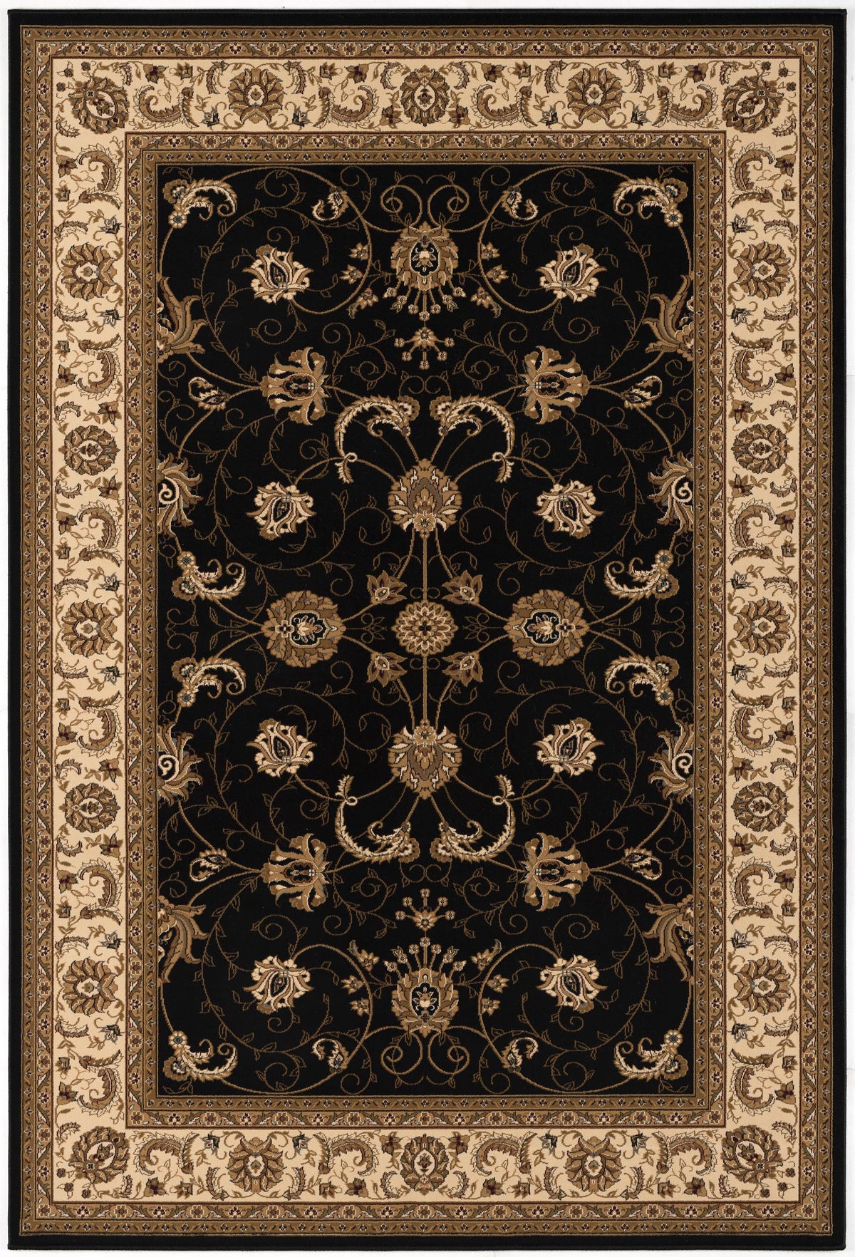 8’ x 11’ Black and Tan Floral Vines Area Rug