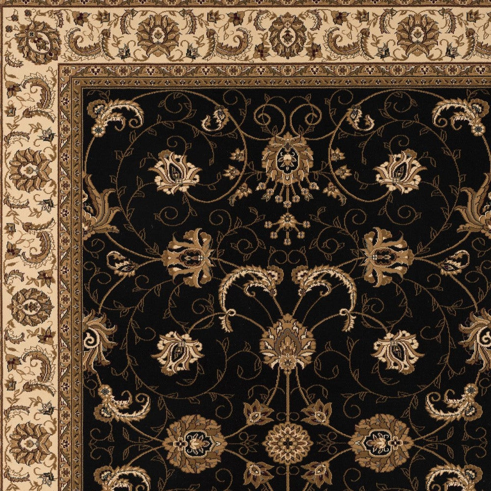 8’ x 11’ Black and Tan Floral Vines Area Rug