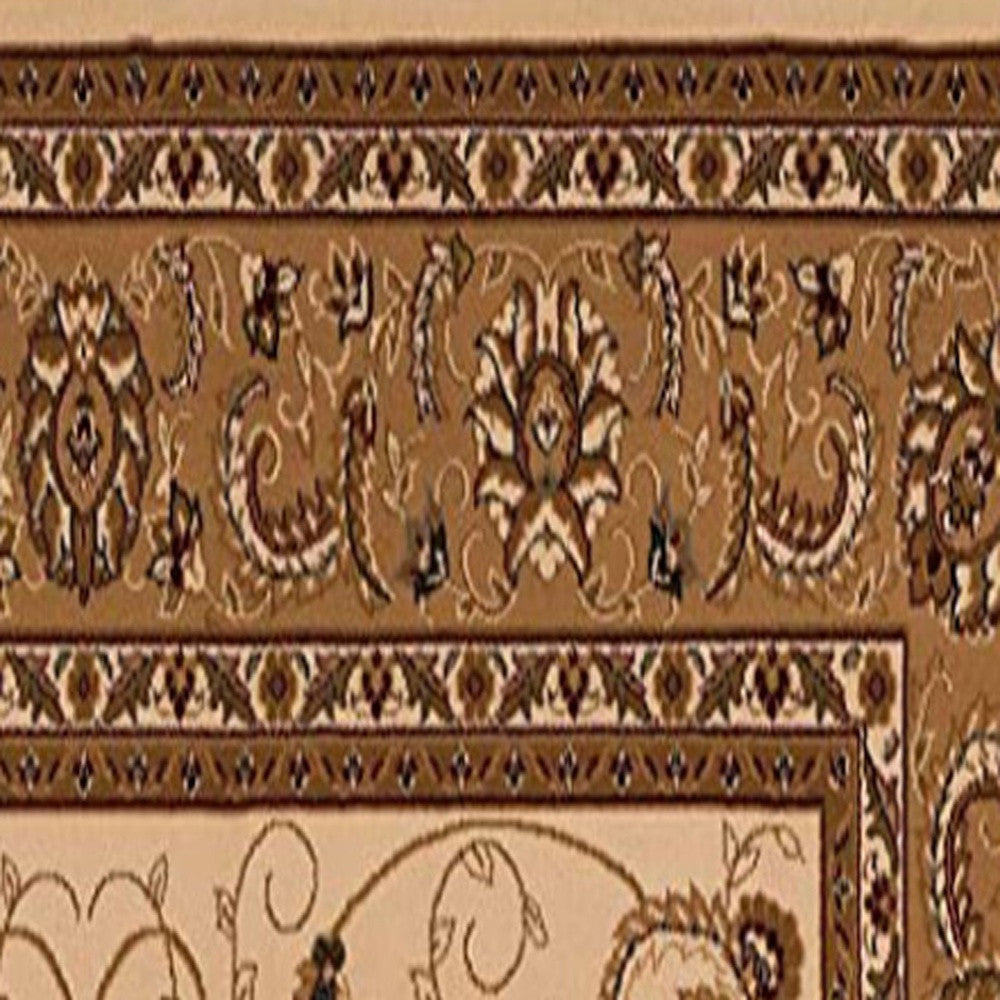 2’ x 20’ Cream and Tan Ornate Border Runner Rug