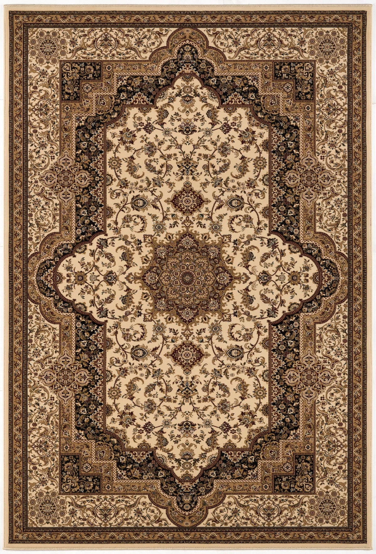 7’ x 9’ Cream and Black Decorative Area Rug