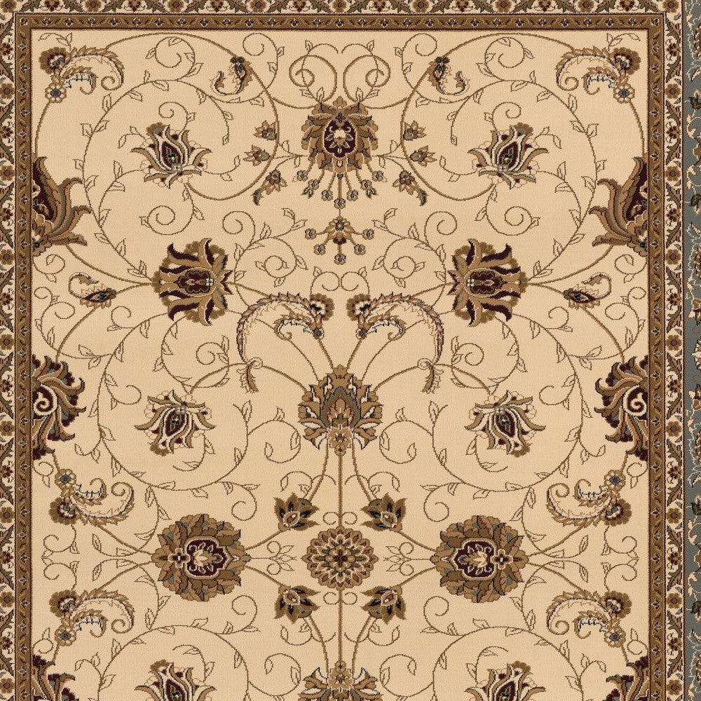 8’ x 11’ Cream and Blue Traditional Area Rug