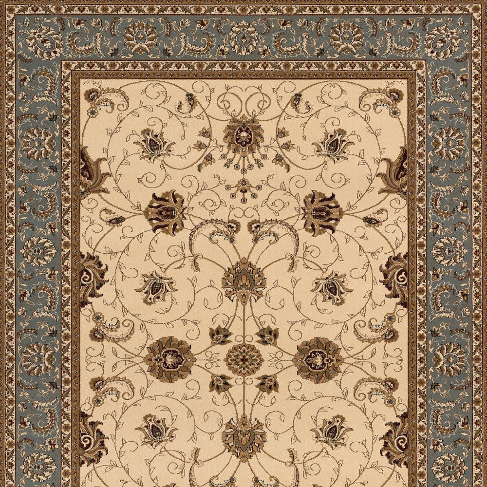 8’ x 11’ Cream and Blue Traditional Area Rug