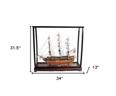 32" Wood Brown 1797 USS Constitution Hand Painted Decorative Boat with Case