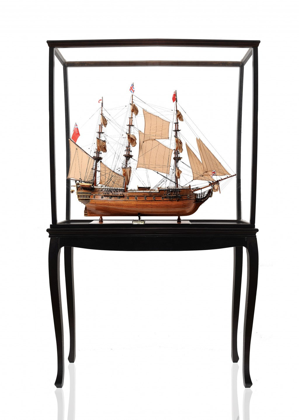 69" Wood Brown HMS Surprise 1796 Hand Painted Decorative Boat with Case