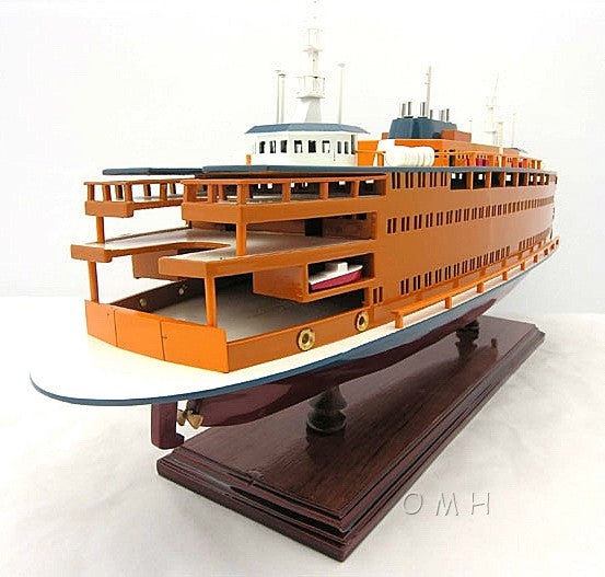 11" Maroon Staten Island Ferry Boat Hand Painted Decorative Boat