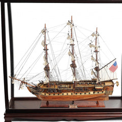 39" Wood Brown 1797 USS Constitution Large Table Top Display Case Hand Painted Decorative Boat