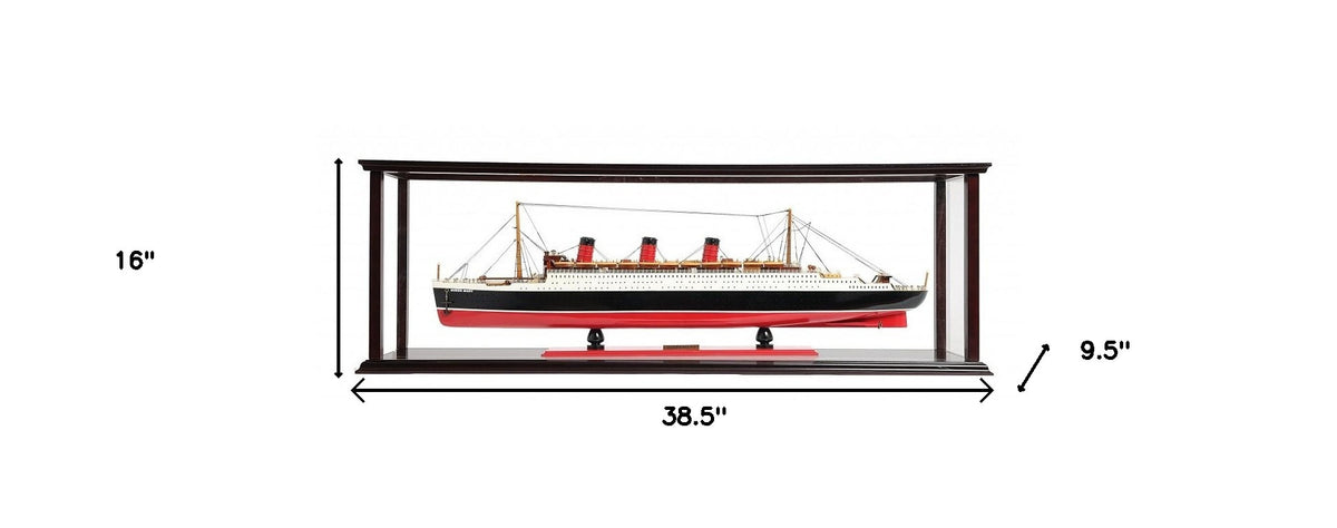 16" Black and Red RMS Queen Mary Medium Display Case Boat Hand Painted Decorative Boat