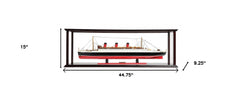 15" Black and Red RMS Queen Mary Large Display Case Hand Painted Decorative Boat with Case