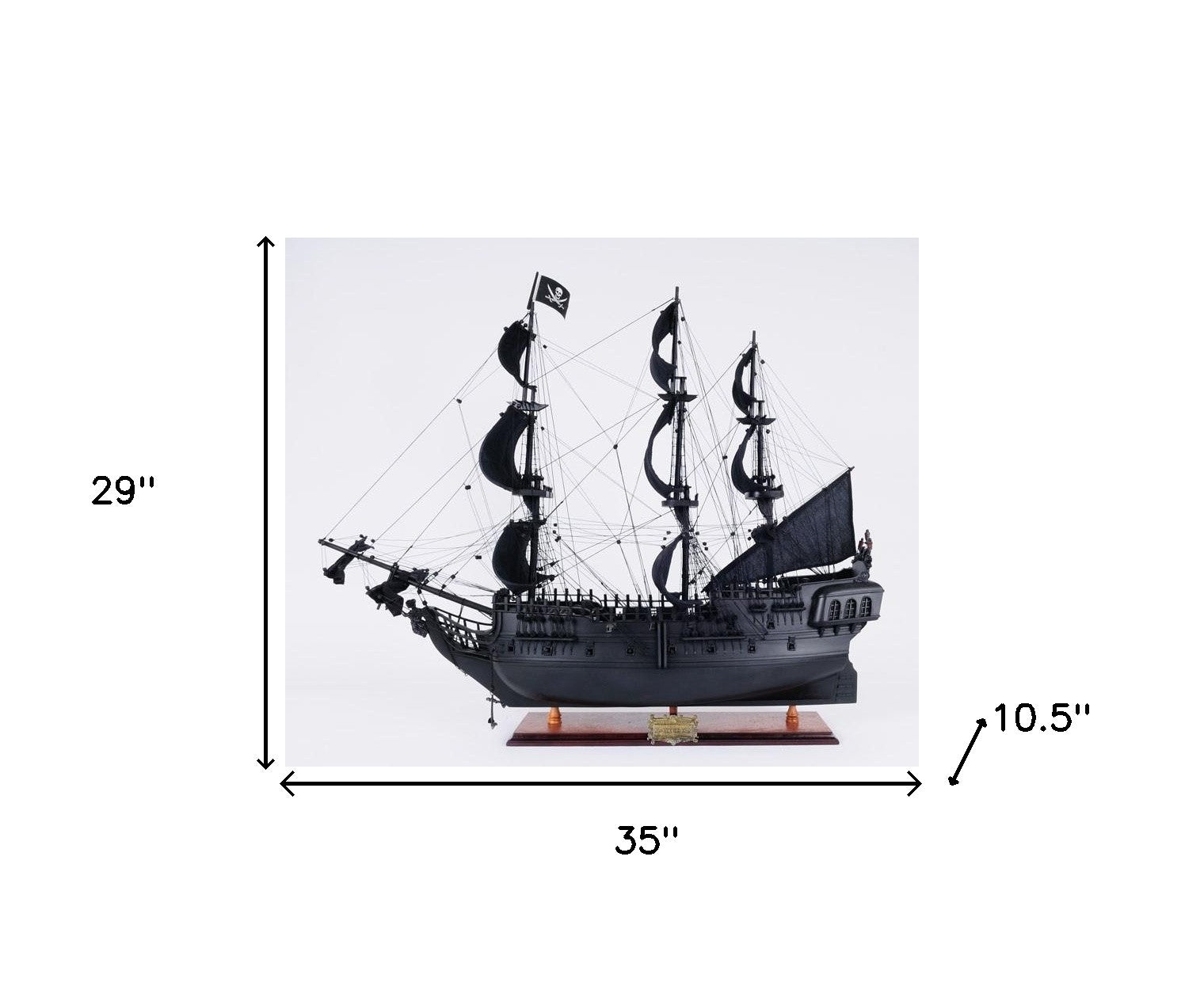 29" Black Black Pearl Pirate Boat Hand Painted Decorative Boat