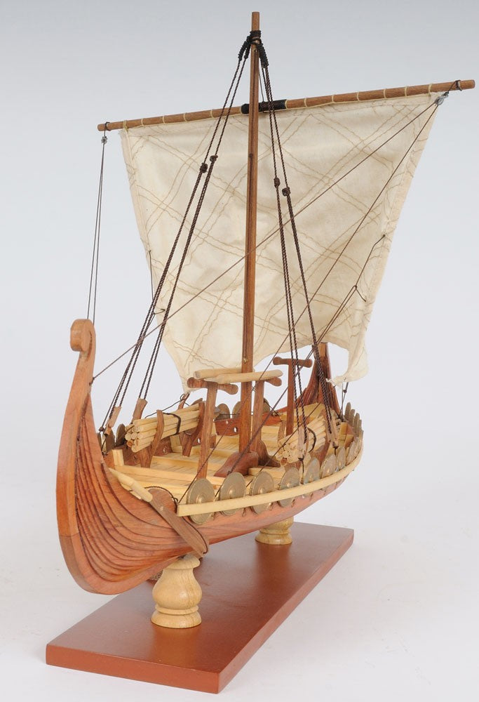 13" Wood Brown Drakkar Viking Hand Painted Boat