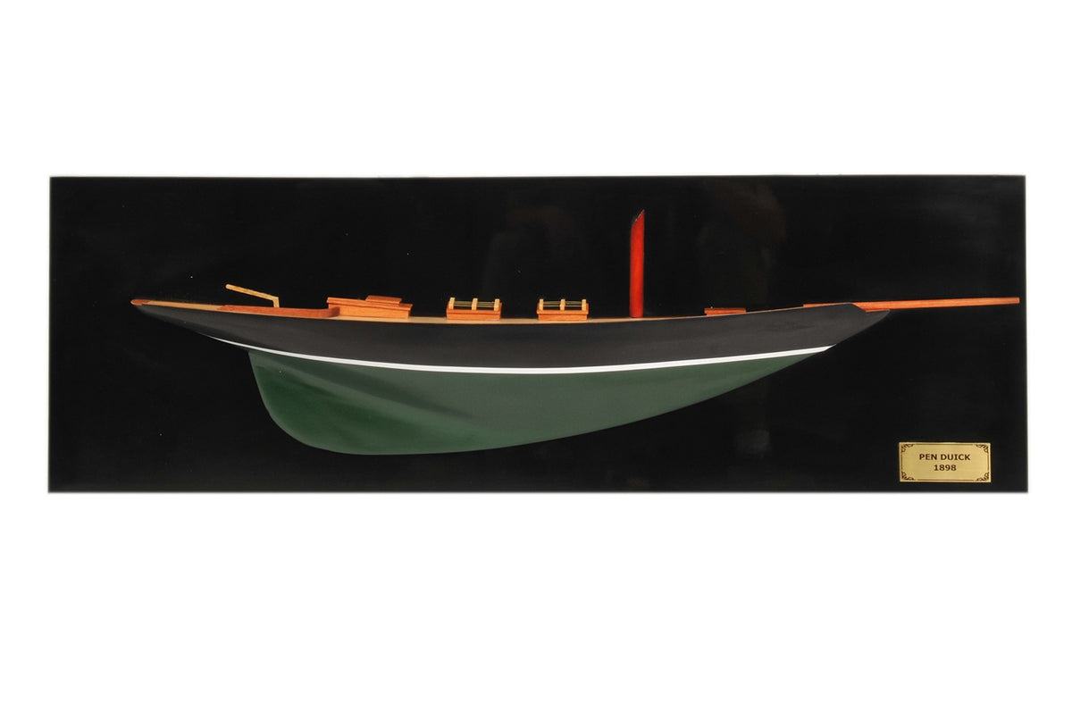 12" Black and Green c1898 Pen Duick Half-Hull Boat Hand Painted Decorative Boat