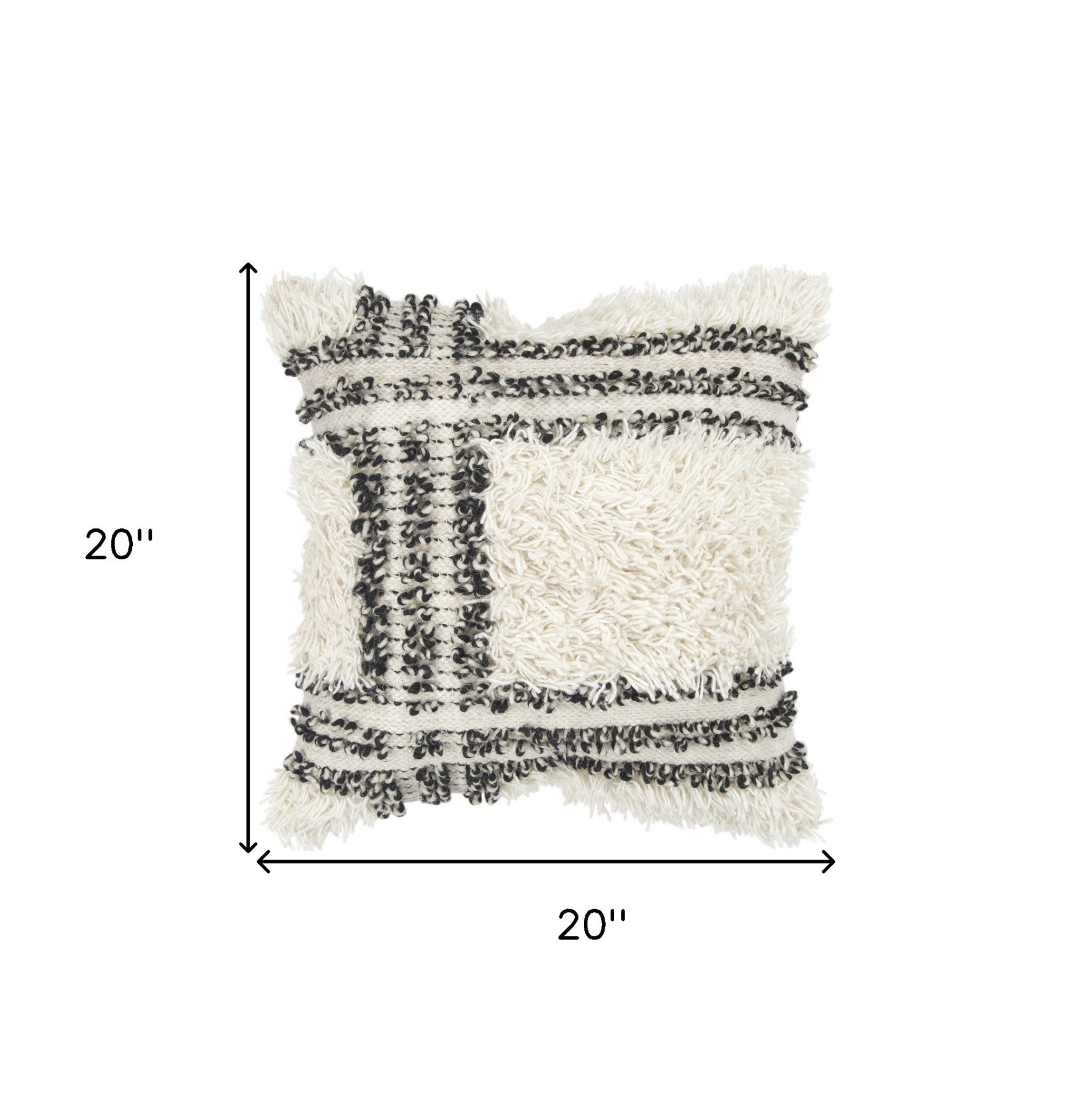 Black and Cream Plaid Super Textured Shag Throw Pillow