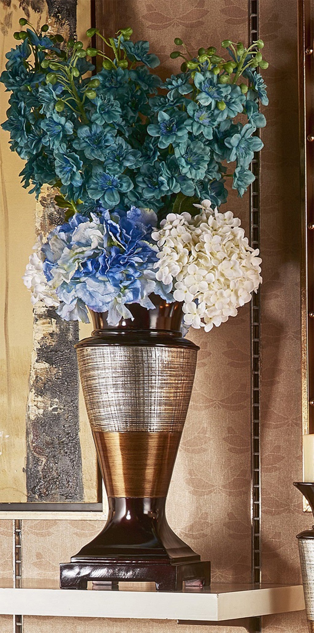 18" Black Silver and Gold Polyresin Urn Vase