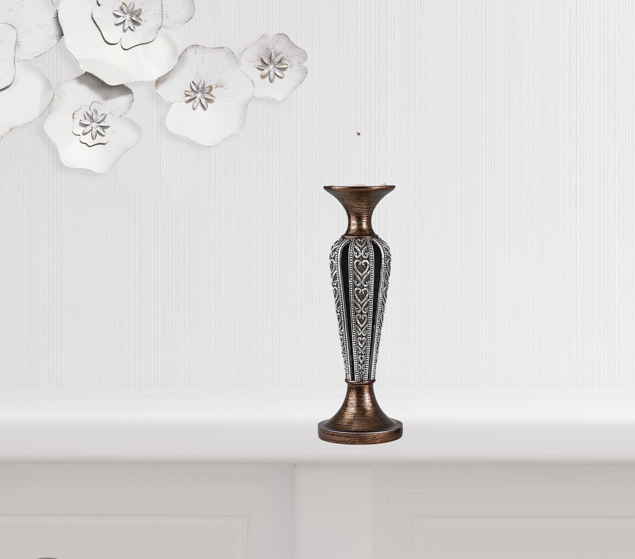 Set Of Two Brown and Black Pillar Tabletop Pillar Candle Holder