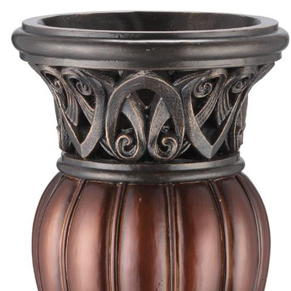 16" Polyresin Brown and Bronze Striped Round Urn