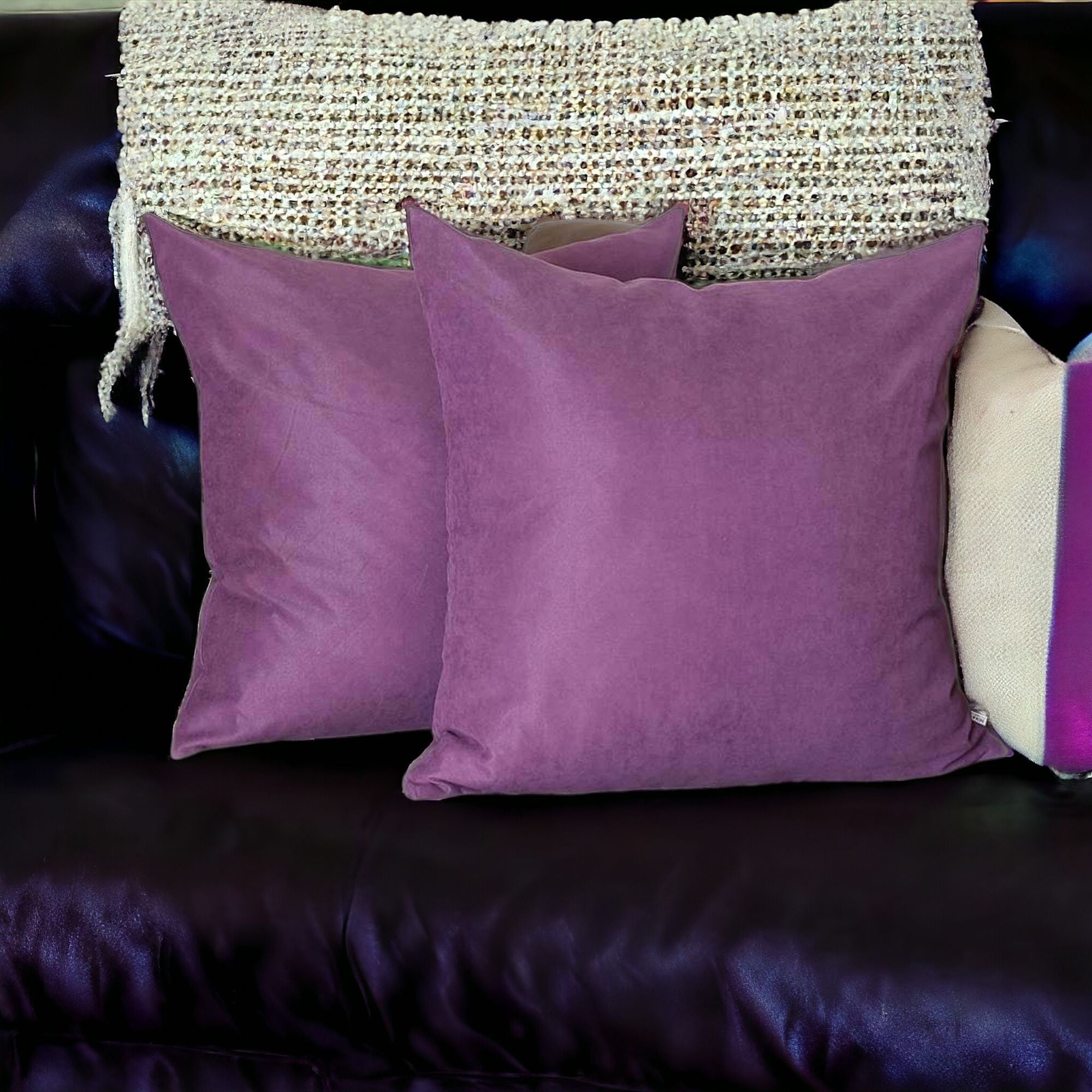 Set Of Two 26" X 26" Purple Polyester Zippered Pillow Cover