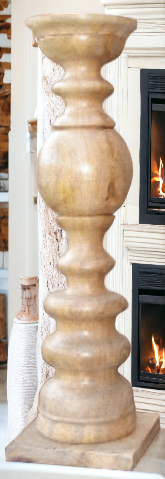 29" Natural Floor Solid Wood Candle Holder