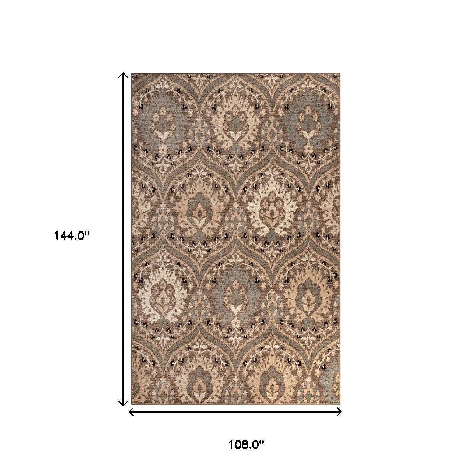 9' X 12' Light Blue Floral Power Loom Stain Resistant Area Rug