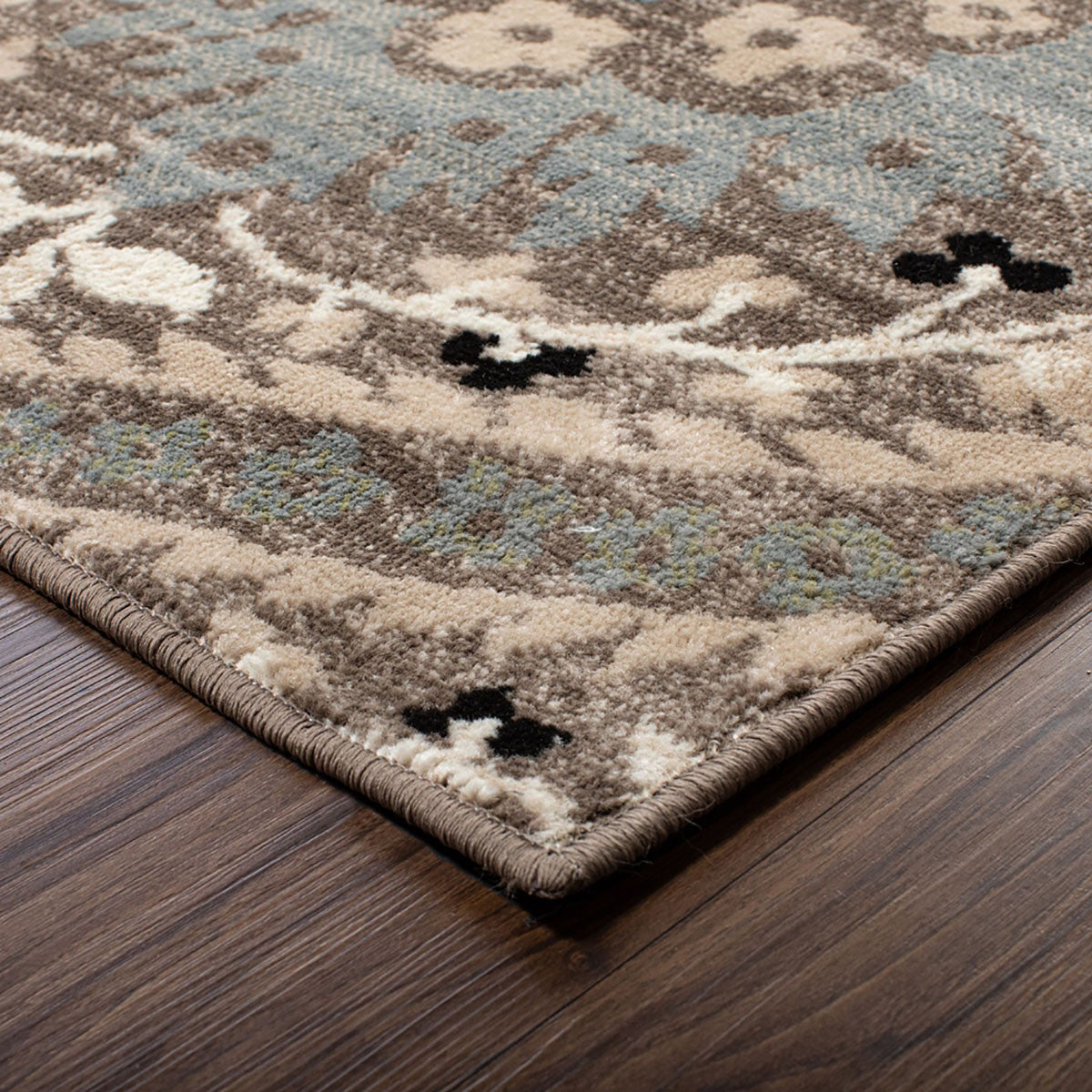 9' X 12' Light Blue Floral Power Loom Stain Resistant Area Rug