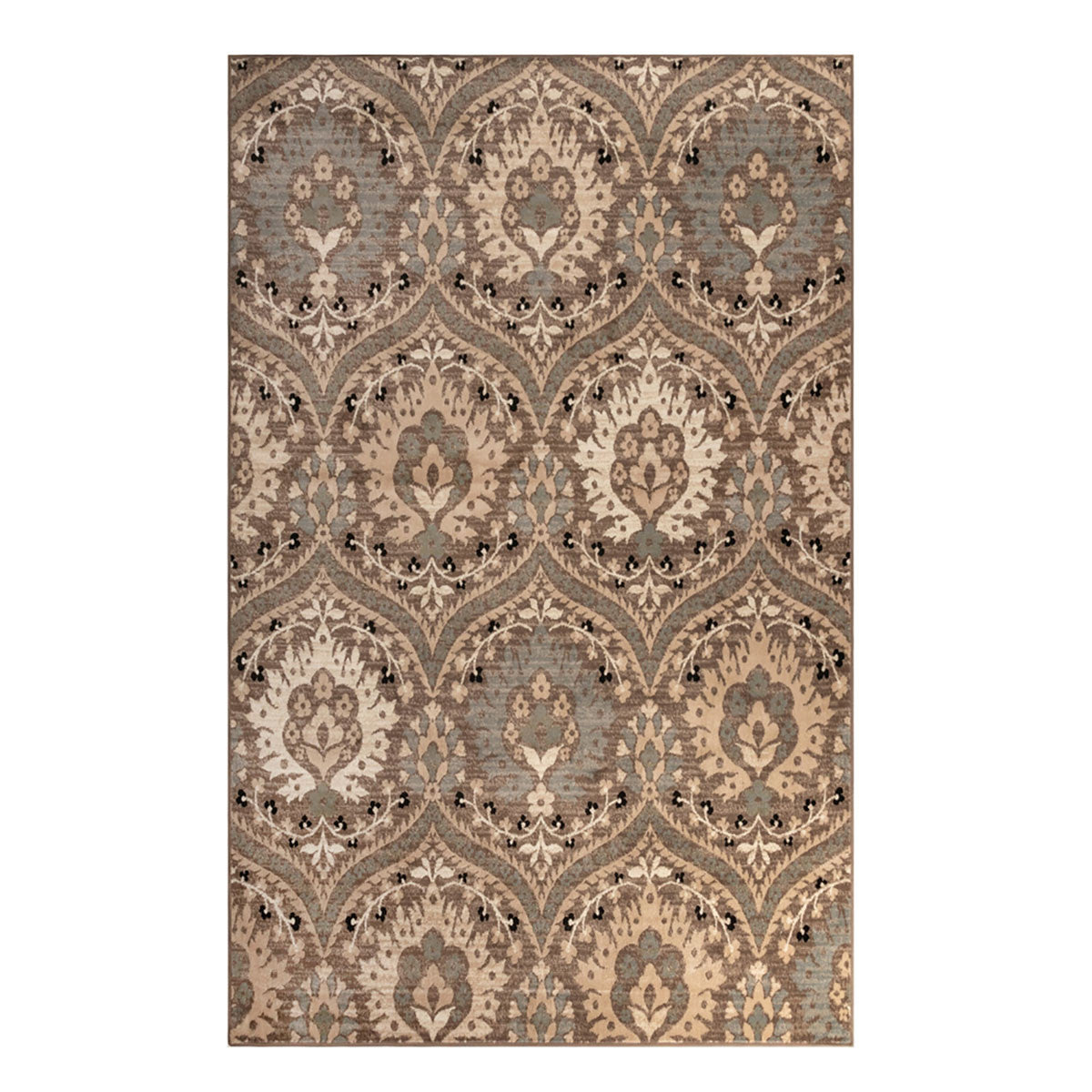 9' X 12' Light Blue Floral Power Loom Stain Resistant Area Rug