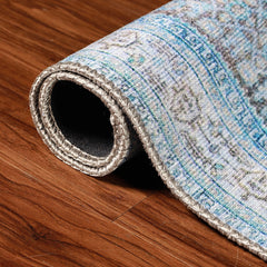 5' X 8' Shades Of Azure Oriental Stain Resistant Area Rug