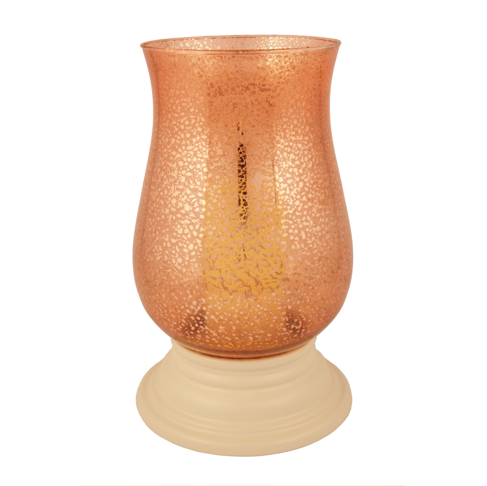 14" Coral Glass Centerpiece Hurricane Candle Holder With Candle