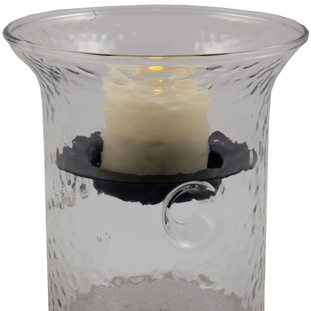 4" Clear Hammered Glass Tabletop Hurricane Candle Holder With Candle