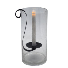 12" Light Gray Seeded Glass Centerpiece Taper Candle Holder With Candle